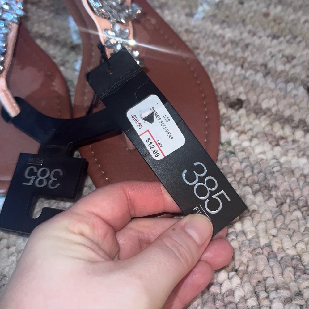 385 Fifth Peach Jeweled T-Strap Sandals - Picture 3 of 3